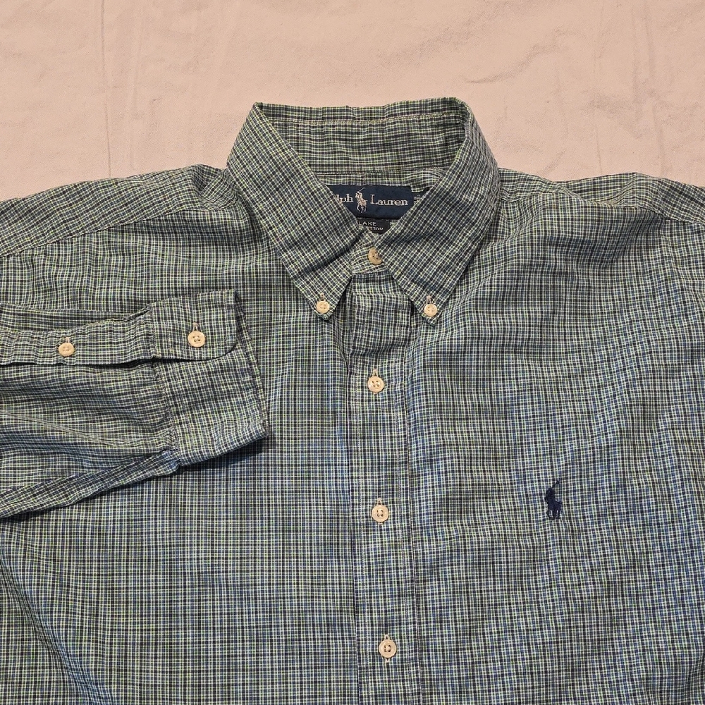 Ralph Lauren Men's‎ Blake Fit Blue Green Plaid Check Long Sleeve Button-Down XL